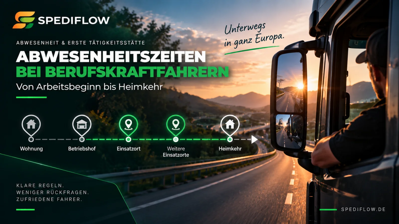 Abwesenheitszeit eines Berufskraftfahrers zwischen Wohnung, Betriebshof, Einsatzorten und Heimkehr