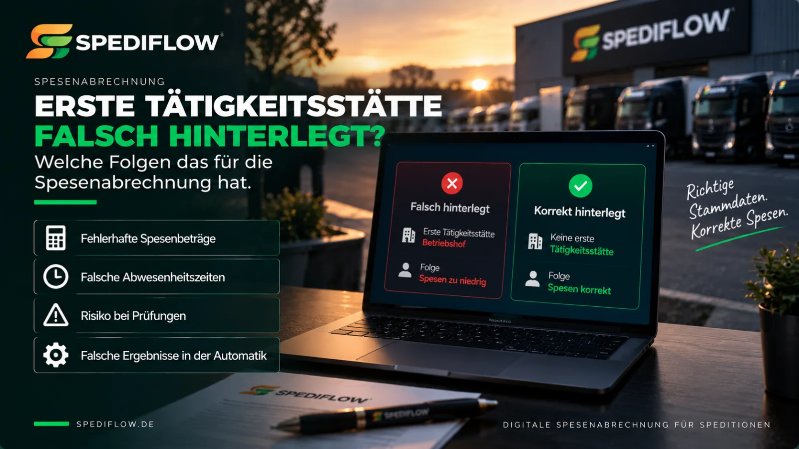 Falsch und korrekt hinterlegte erste Tätigkeitsstätte als Vergleich bei der automatisierten Spesenabrechnung