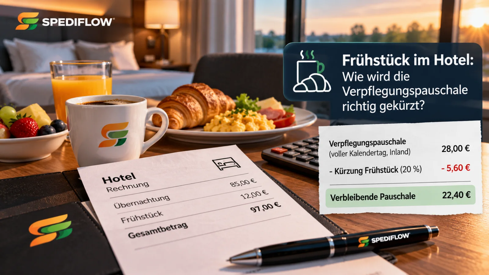 Hotelfrühstück bei einer beruflichen Auswärtstätigkeit eines Lkw-Fahrers